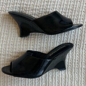 Peep-Toe Wedge Sandals - Black, Size 7